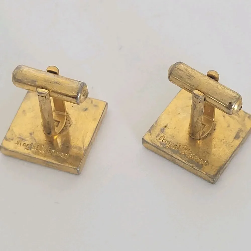 Royal Windsor Gold Tone Logo Cufflinks Vintage Square Retro Designer Bullet